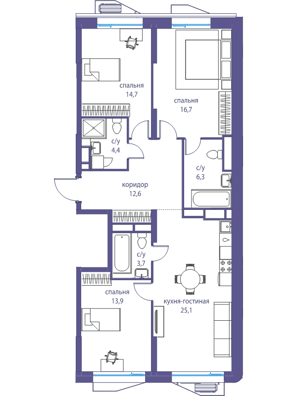 4 ккв (Евро) 97,4 м²