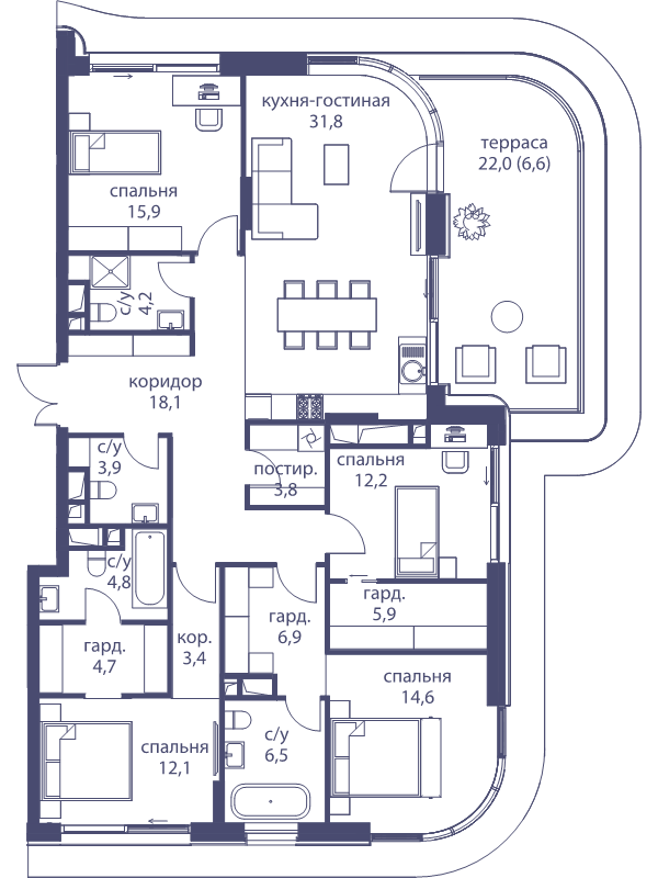 5 ккв (Евро) 155,4 м²