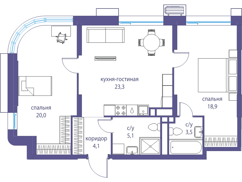 3 ккв (Евро) 74,9 м²
