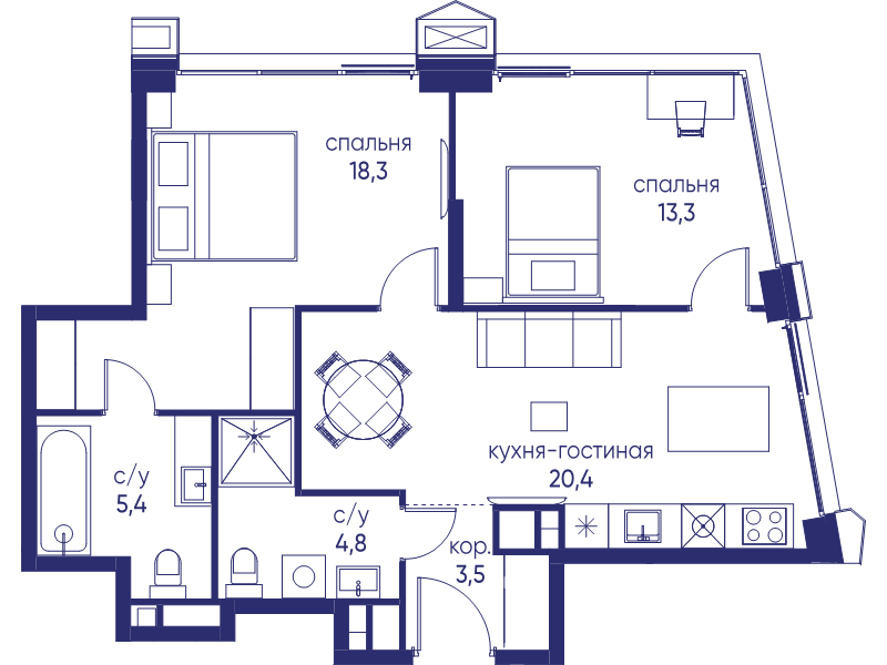 3 ккв (Евро) 65,7 м²