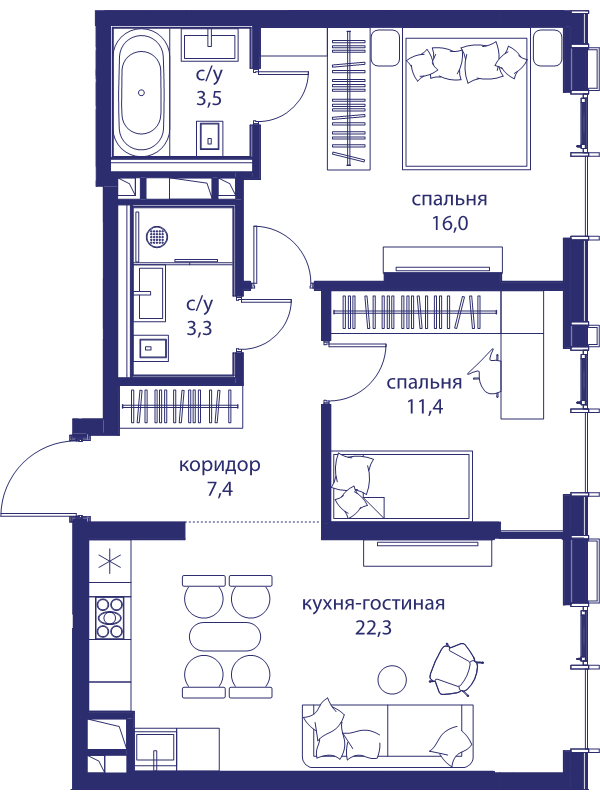 3 ккв (Евро) 63,9 м²