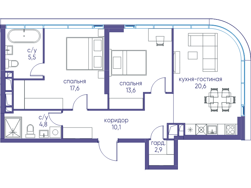 3 ккв (Евро) 75,1 м²