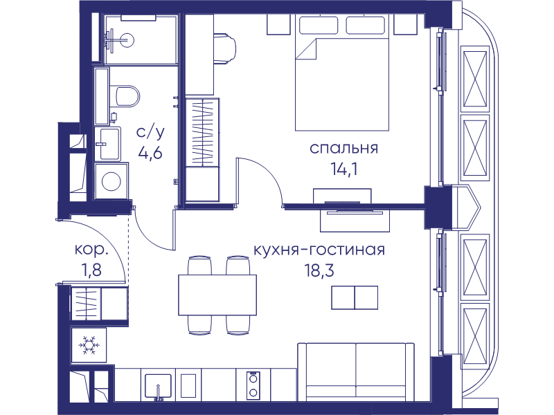 2 ккв (Евро) 38,8 м²