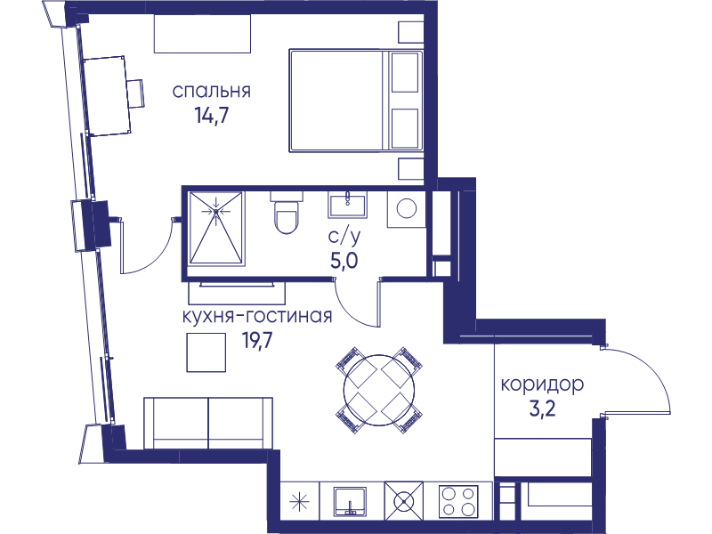 2 ккв (Евро) 42,6 м²