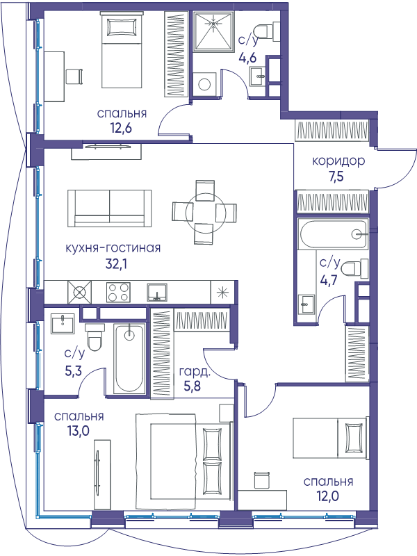 4 ккв (Евро) 97,6 м²