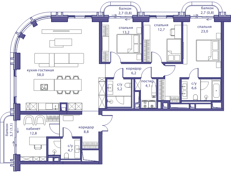 5 ккв (Евро) 158 м²