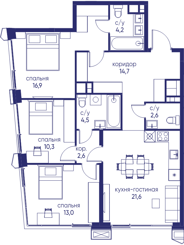 4 ккв (Евро) 90,4 м²