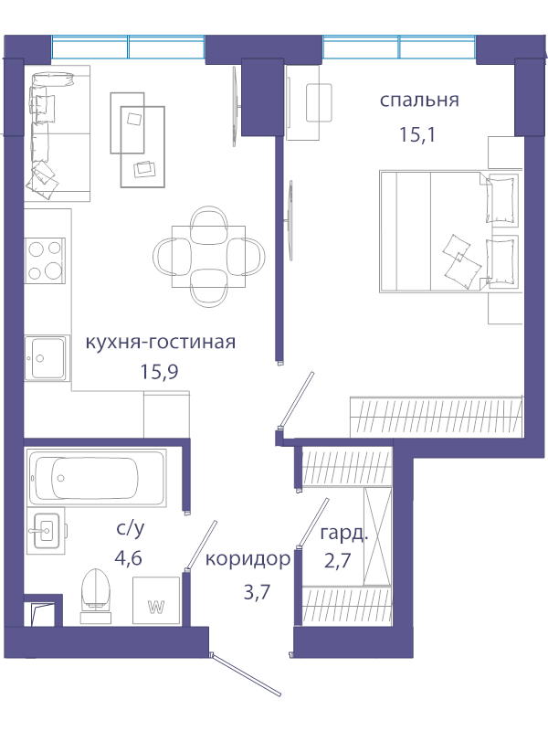 2 ккв (Евро) 42,1 м²