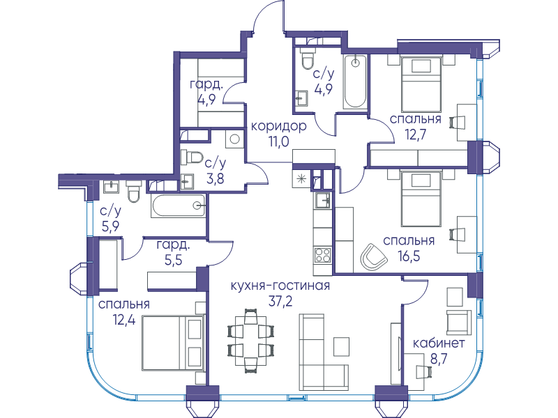 5 ккв (Евро) 123,5 м²