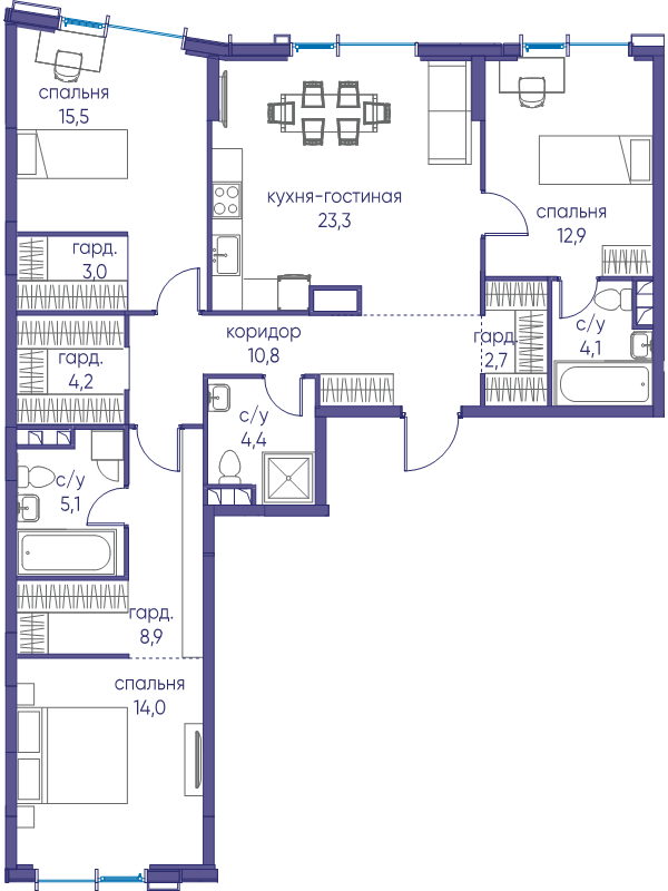 4 ккв (Евро) 108,9 м²