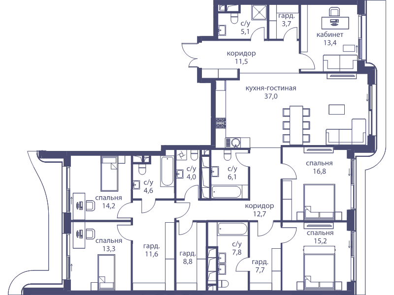 6 ккв (Евро) 194,6 м²