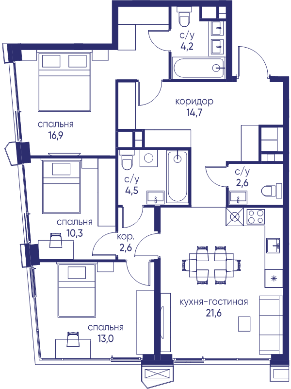 4 ккв (Евро) 90,4 м²