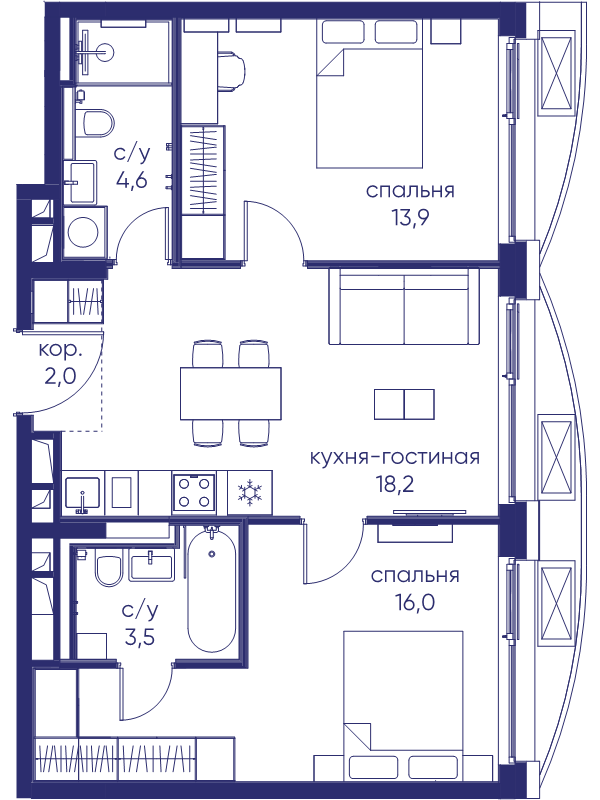 3 ккв (Евро) 58,2 м²