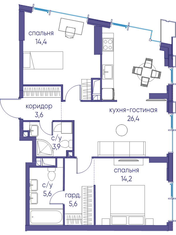3 ккв (Евро) 74,2 м²