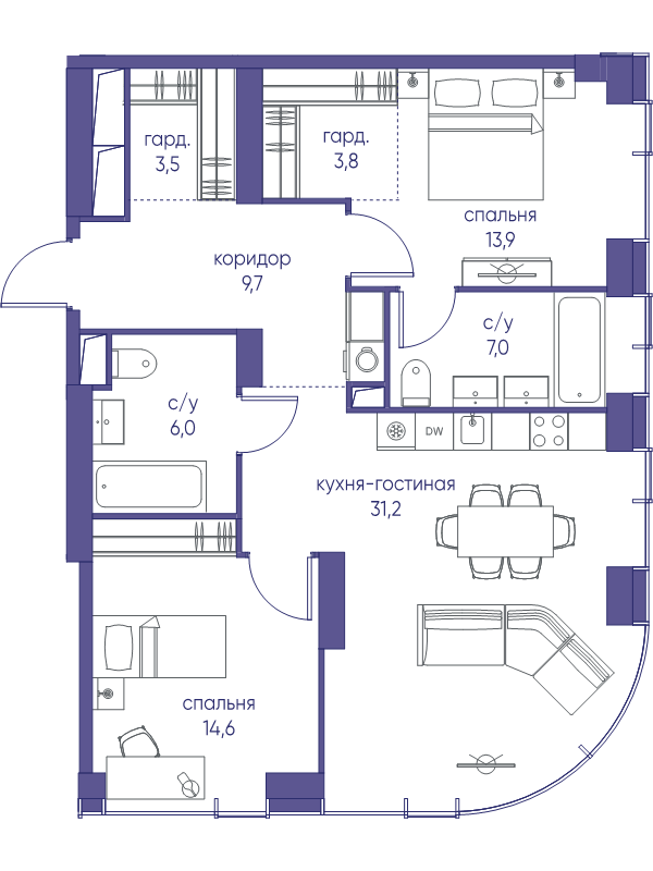 3 ккв (Евро) 89,7 м²