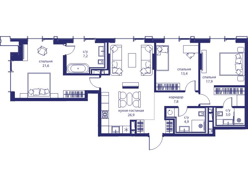 4 ккв (Евро) 102,7 м²