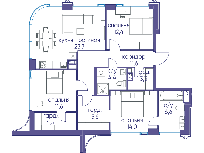 4 ккв (Евро) 97,7 м²