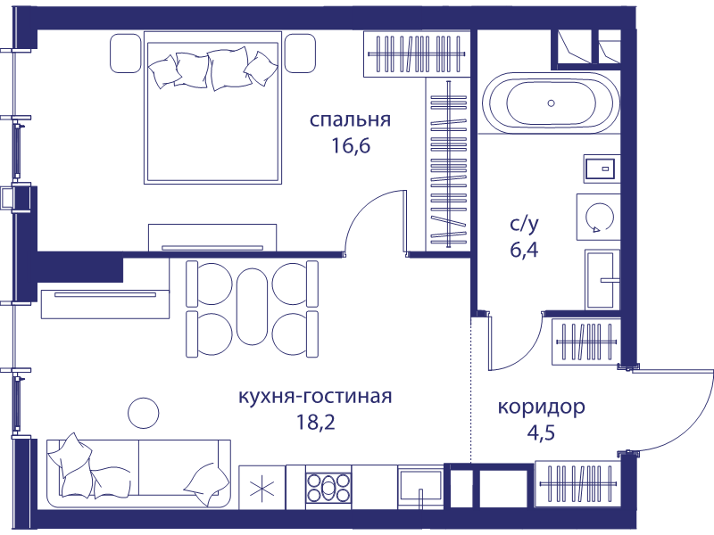 2 ккв (Евро) 45,7 м²