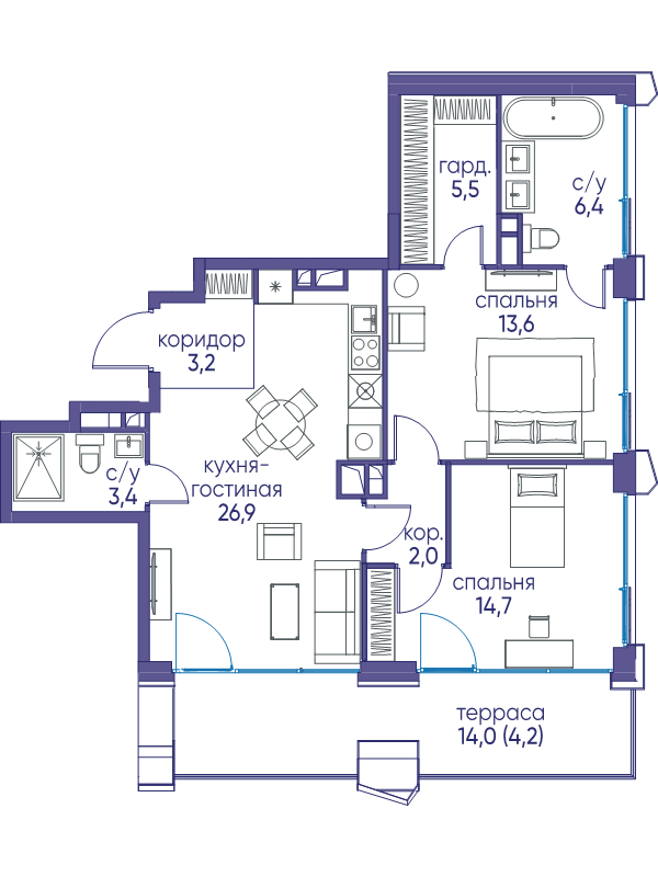 3 ккв (Евро) 77,9 м²