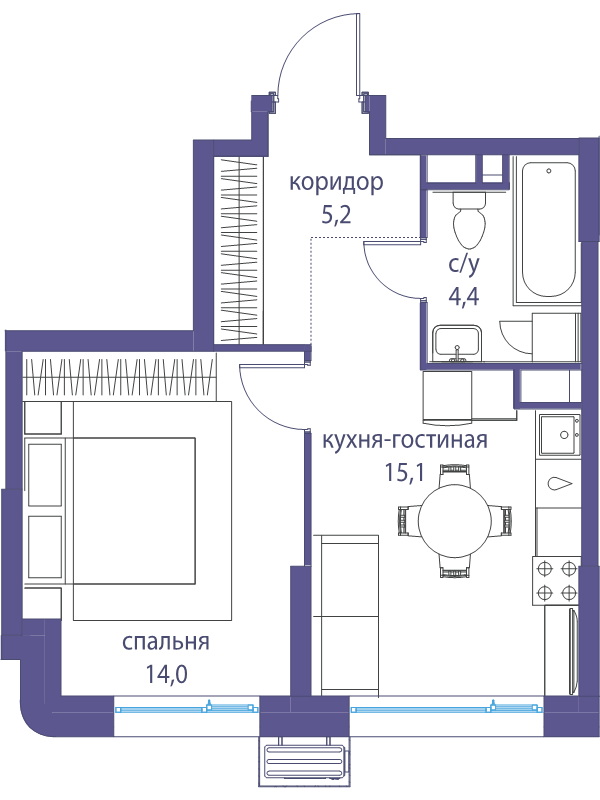 2 ккв (Евро) 38,7 м²