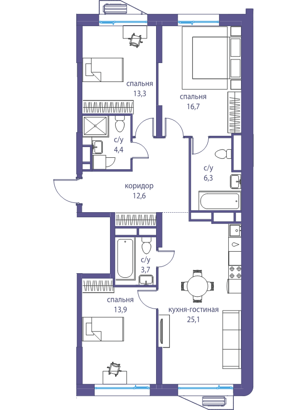 4 ккв (Евро) 96 м²
