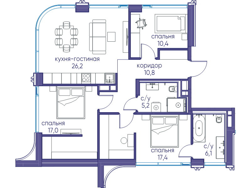 3 ккв 93,1 м²