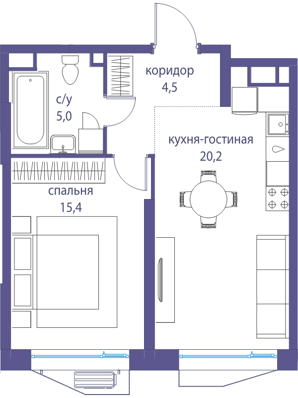 2 ккв (Евро) 45,1 м²