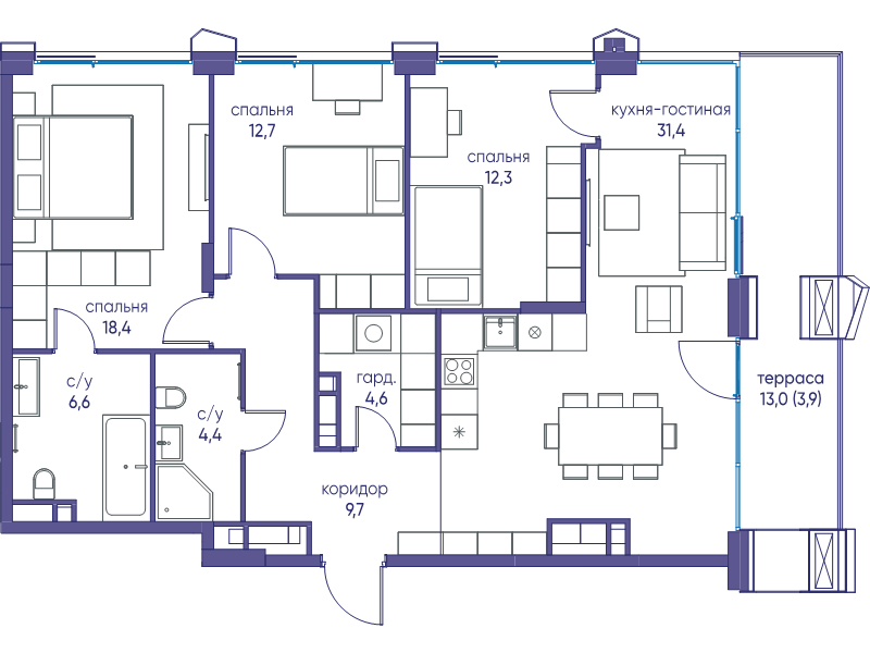 4 ккв (Евро) 104 м²