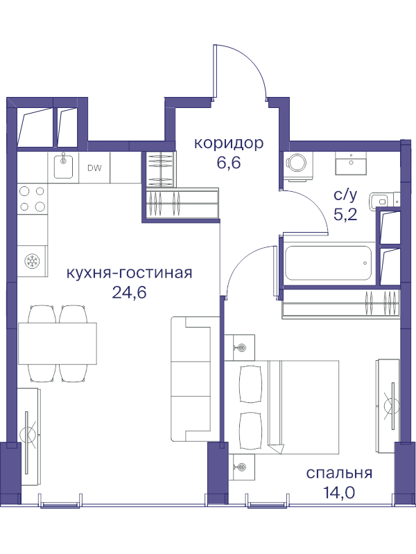 2 ккв (Евро) 50,4 м²