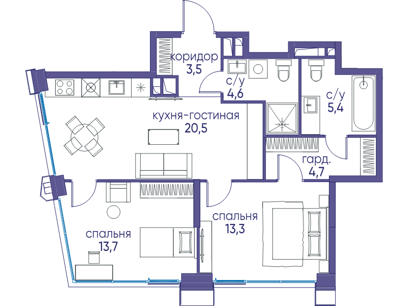 3 ккв (Евро) 65,7 м²