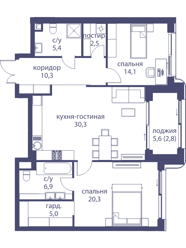 3 ккв (Евро) 97,6 м²