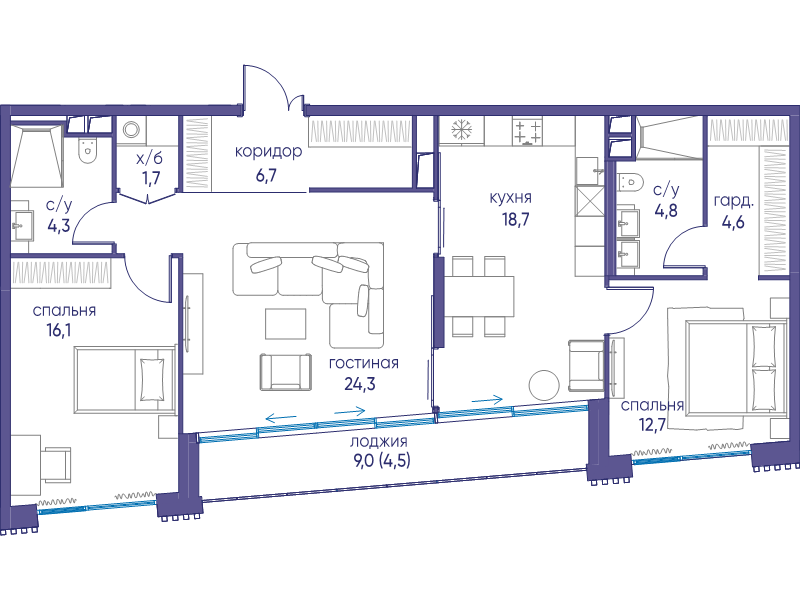 4 ккв (Евро) 98,4 м²