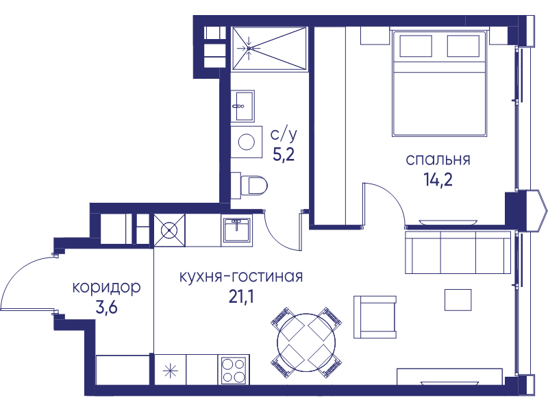 2 ккв (Евро) 44,1 м²