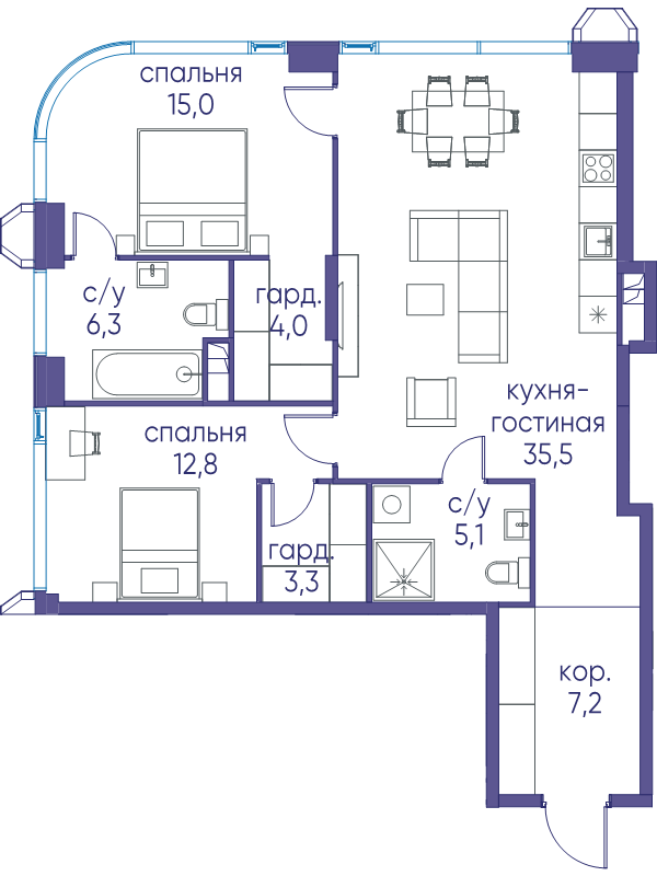 3 ккв (Евро) 89,3 м²