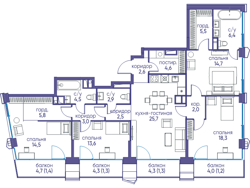 5 ккв (Евро) 132,1 м²