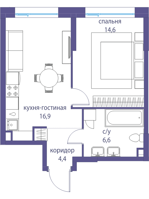 2 ккв (Евро) 42,5 м²