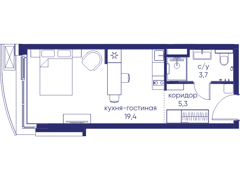 Студия 28,4 м²