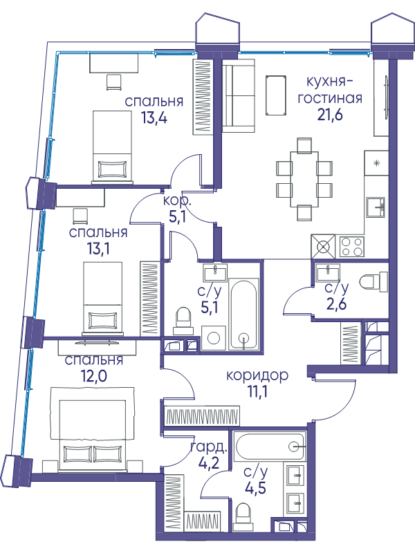 4 ккв (Евро) 87,6 м²