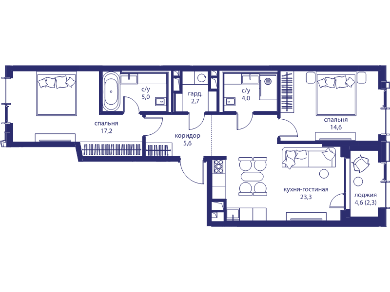 3 ккв (Евро) 74,7 м²