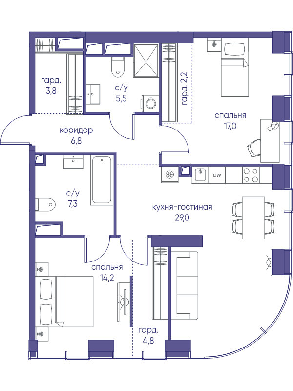 3 ккв (Евро) 90,6 м²