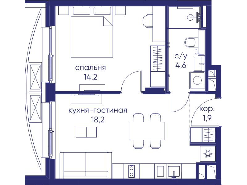 2 ккв (Евро) 38,9 м²