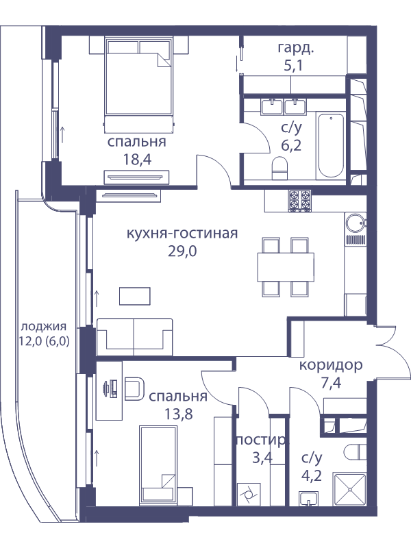 3 ккв (Евро) 93,5 м²
