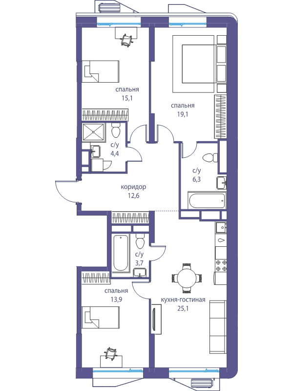 4 ккв (Евро) 100,2 м²