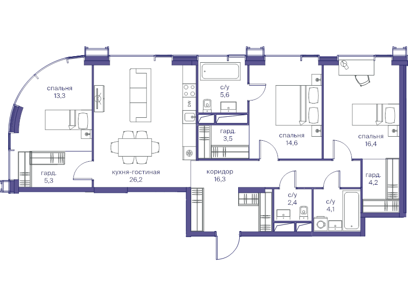 4 ккв (Евро) 111,9 м²