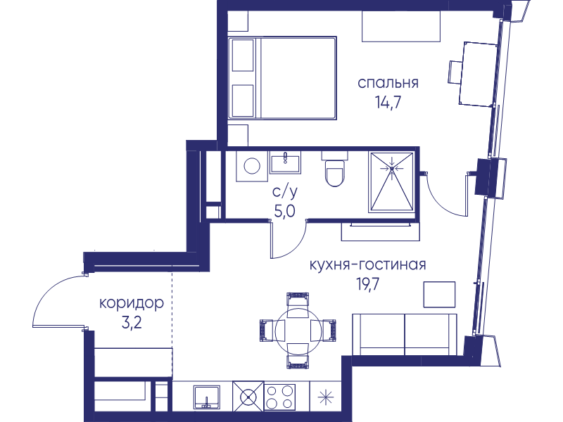2 ккв (Евро) 42,6 м²
