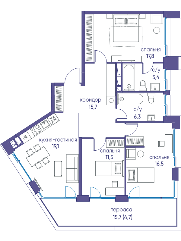 4 ккв (Евро) 97 м²