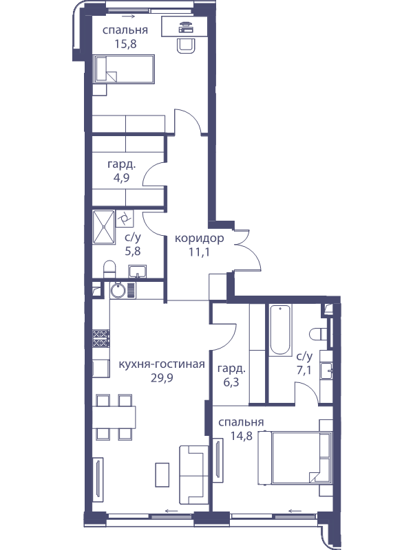 3 ккв (Евро) 95,7 м²