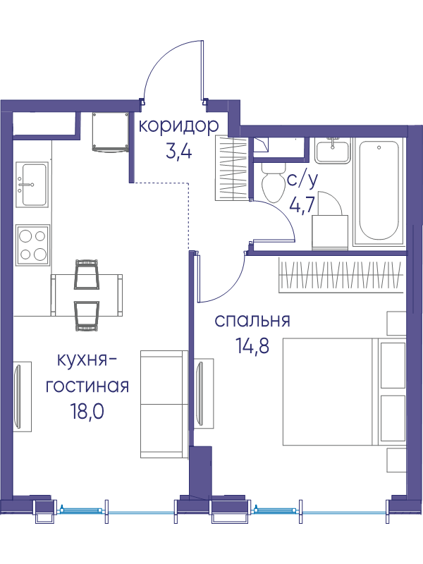 2 ккв (Евро) 40,9 м²