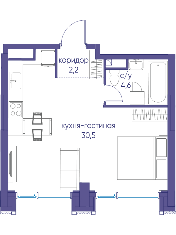 Студия 37,3 м²