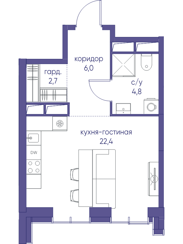 Студия 35,9 м²